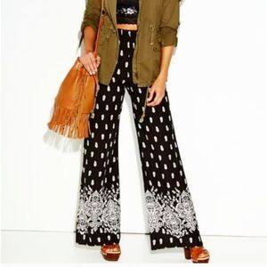 BLU PEPPER Vintage Women’s Black White Paisley Wide Leg Pants Size Medium Boho
